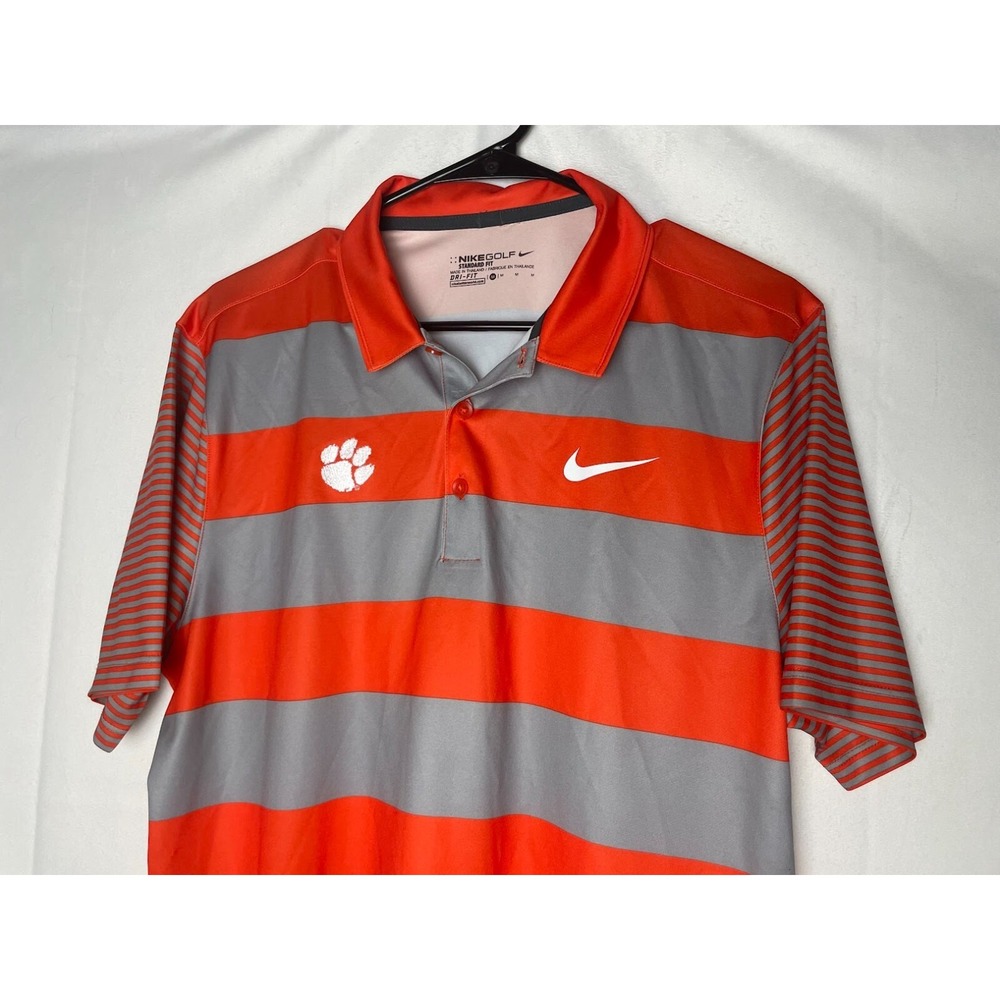 Nike Golf Clemson Tigers Men's Polo Shirt Orange Gray Striped Size Medium - Picture 3 of 6